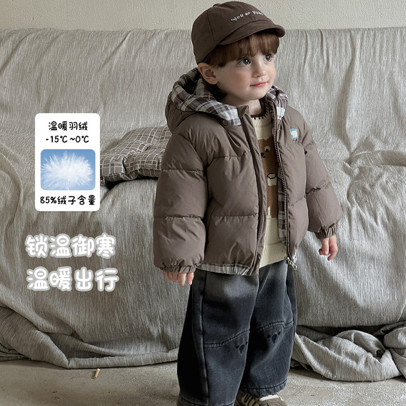 婴幼童两面穿90羽绒服 a类冬季新款男宝宝连帽外套加厚保暖外出衣