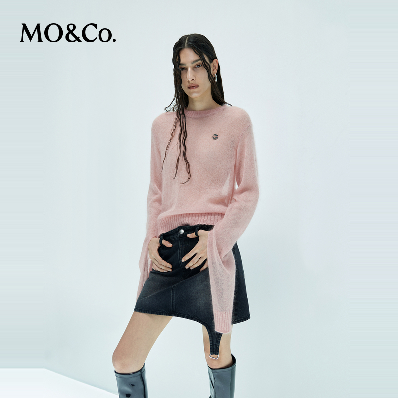 【陈嘉尔专属】MOCO针织衫桑蚕丝马海毛精纺解构开叉长袖MBD3SWT019