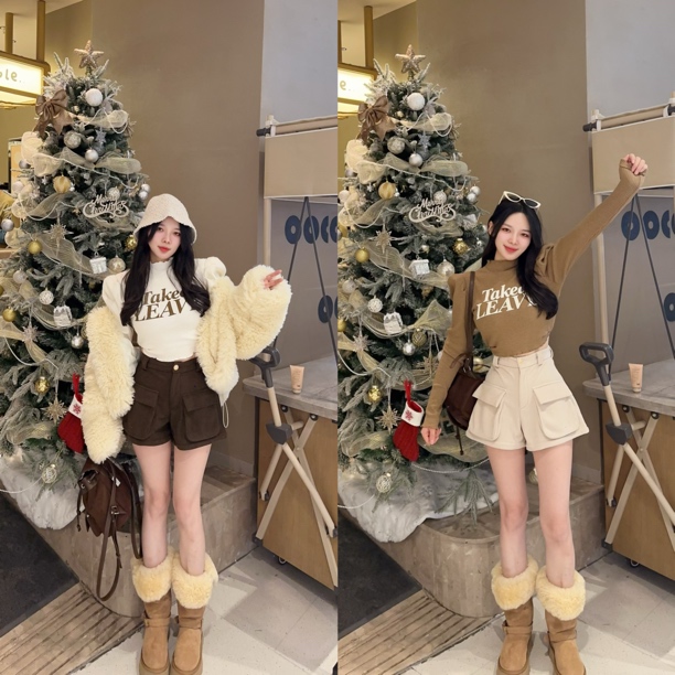 【TX】定制加厚半高领字母T恤/工装灯芯绒加绒短裤/夹棉毛毛外套