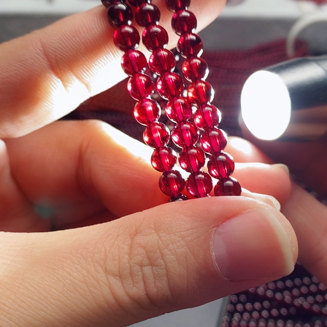 石榴石手链未镶嵌6mm老矿酒红天花板9A/46克