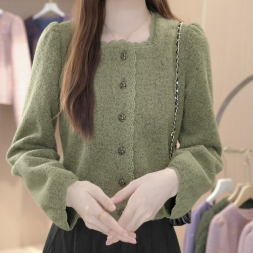 【大脸哈】2025新款法式时尚蕾丝拼接方领长袖衬衫女显瘦衬衣