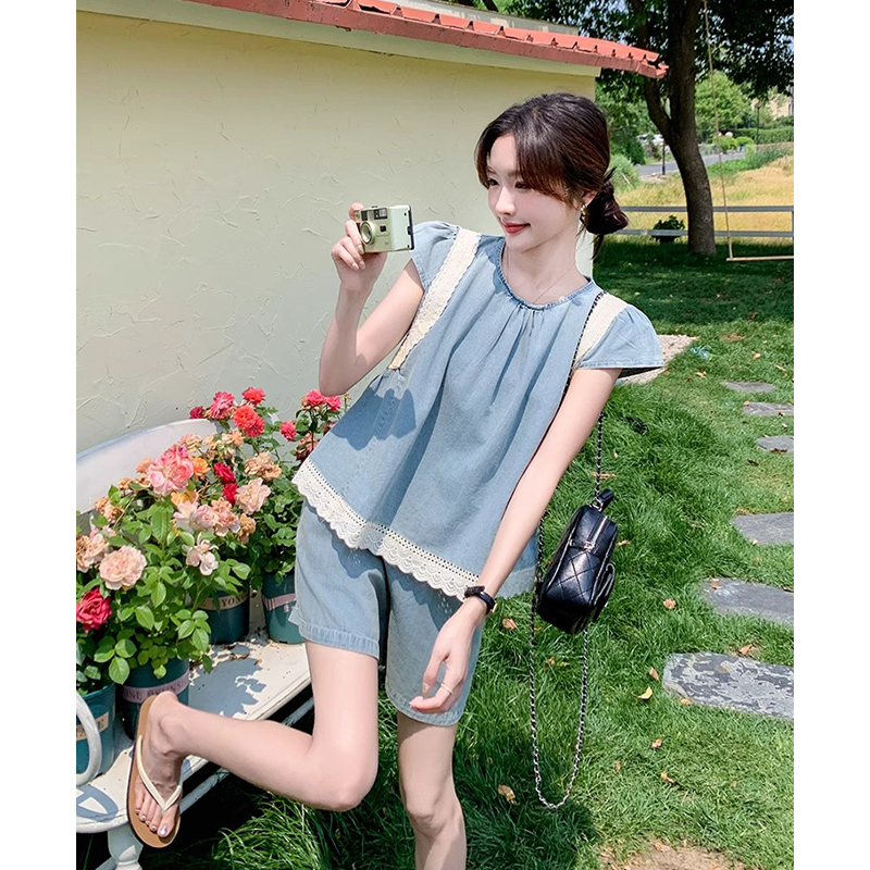 可盐可甜牛仔套装女夏季薄款2025年新款小个子无袖上衣短裤两件套