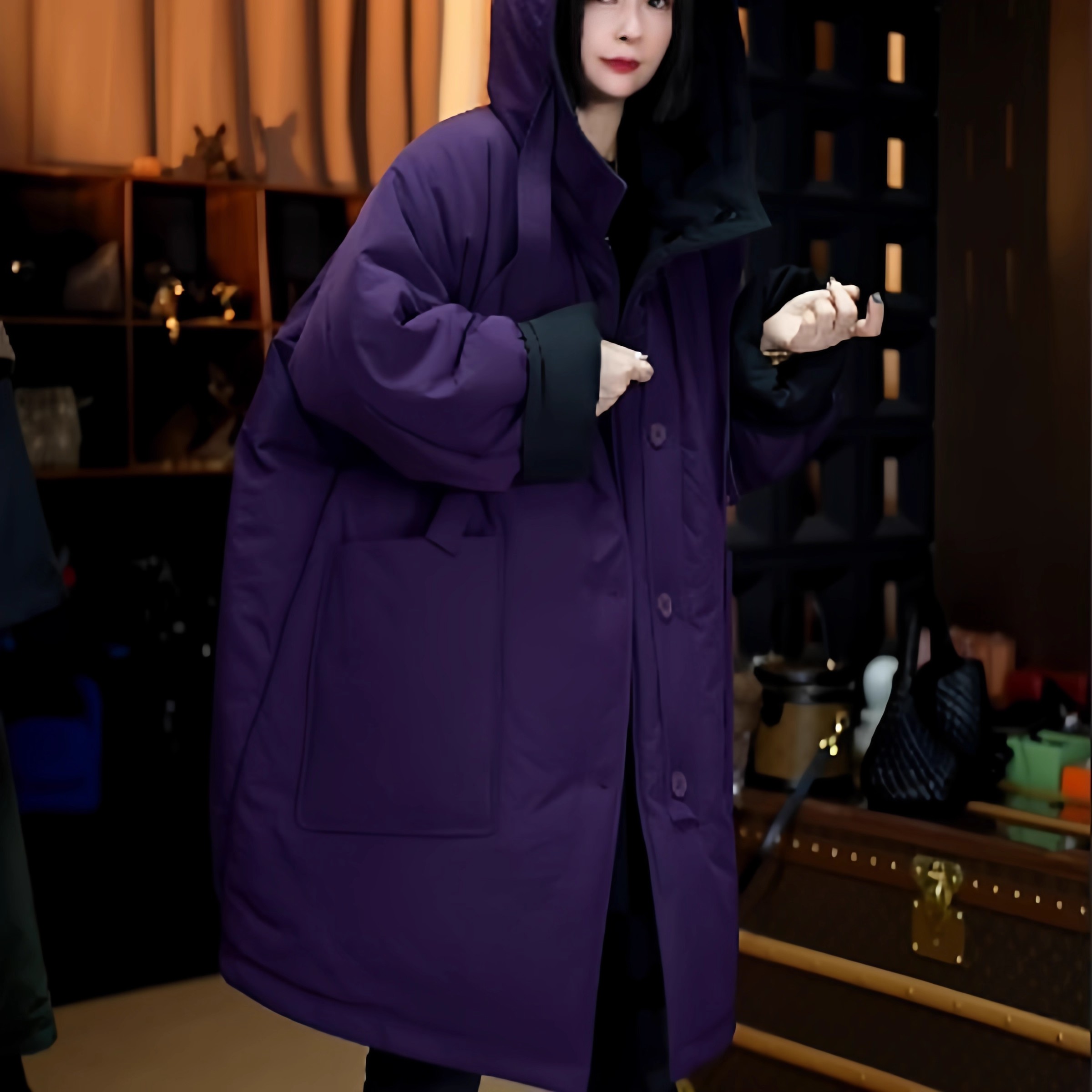 时尚休闲亮眼蓝色2025冬季新款休闲简约时尚单面穿设计师款棉服女