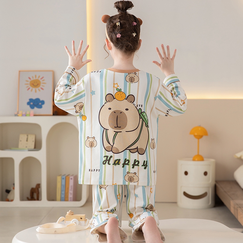 bejirog/北极绒舒适可外穿女童春秋季纯棉休闲睡衣中大童长袖套装