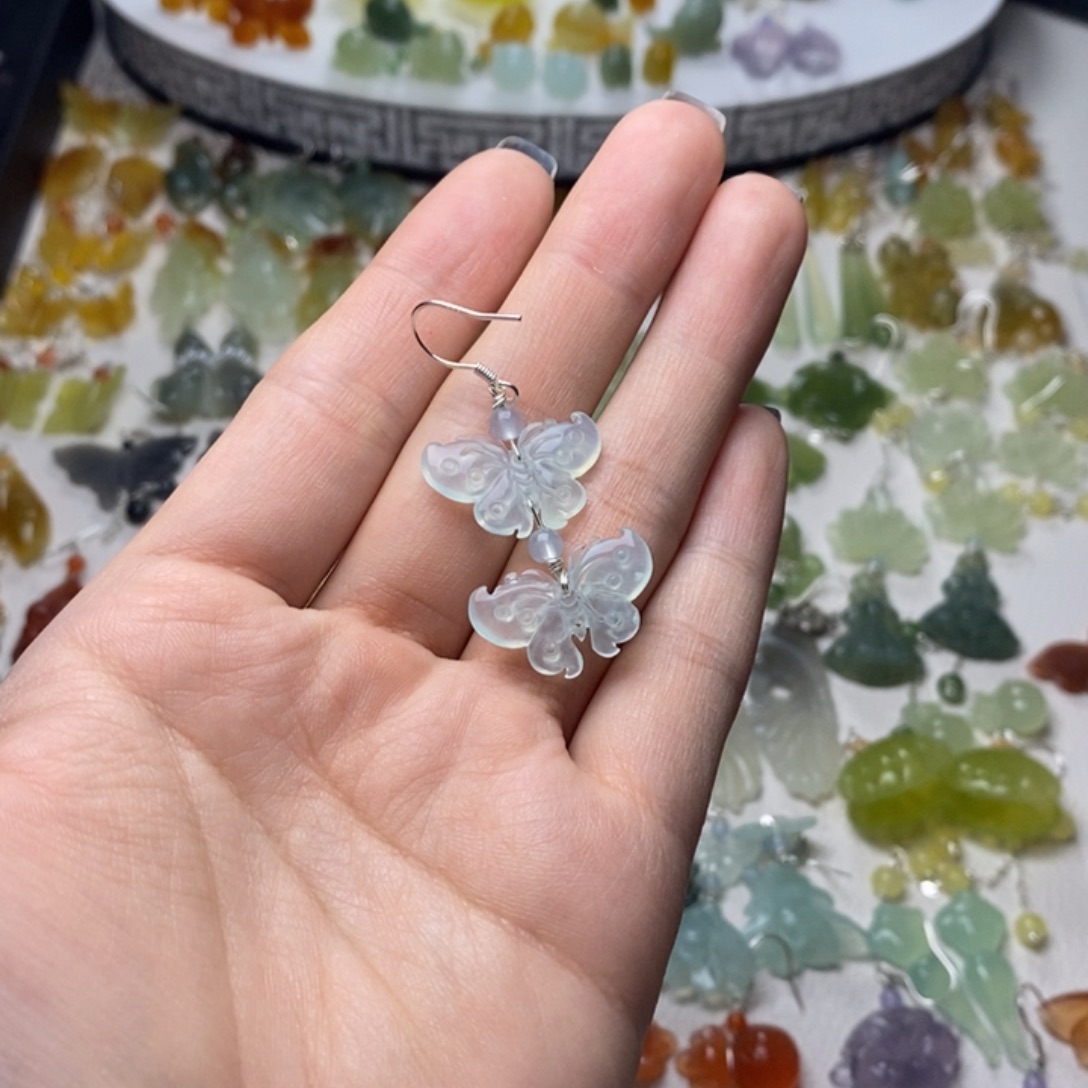 哥***子蛇纹石玉合金耳饰/颈饰