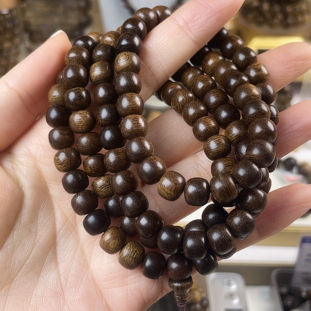 沉香手串越南芽庄黄棋窖藏古董玉化瘤疤0.8×108