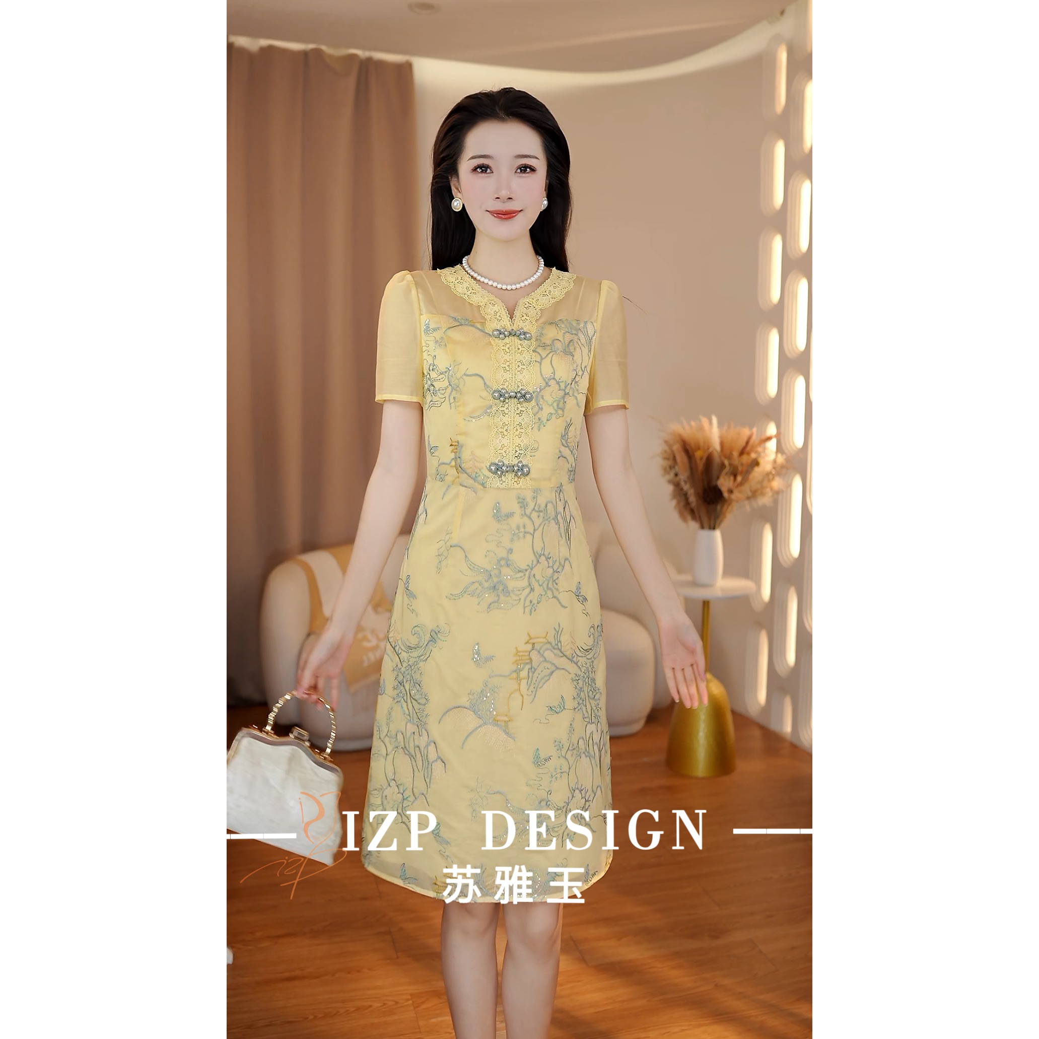 【夏季新品】苏雅玉 IZP<暮金>法式蕾丝连衣裙 PO73868