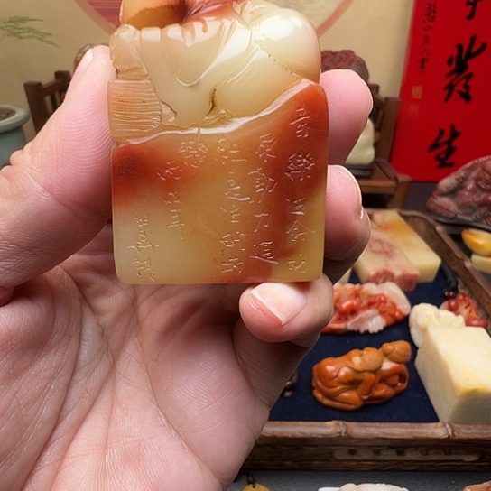 石材回流三彩结晶芙蓉石带篆刻印章