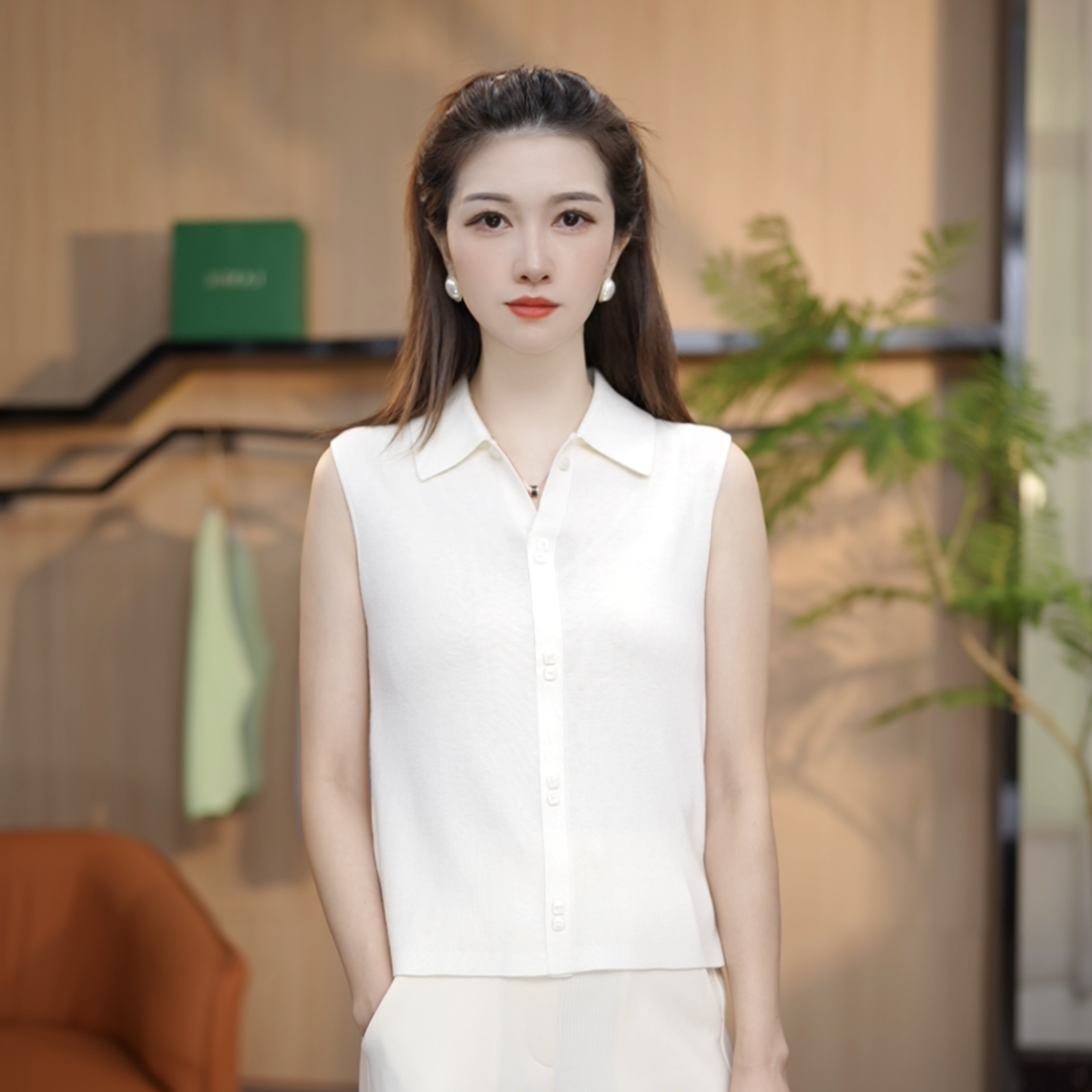 【林林定制】衬衫领无袖针织衫2025早秋新款百搭外穿打底背心女6933