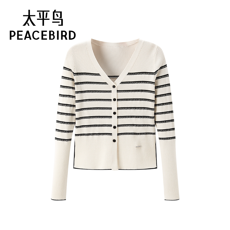 太平鸟女装时尚经典针织衫条纹显瘦斯文气质线套衫A5EED1D32