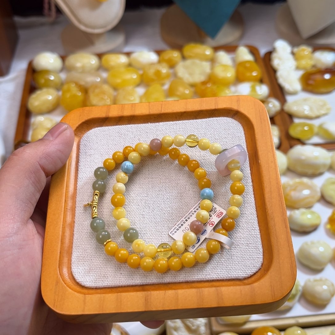 琥珀手链银S925镶嵌蜜蜡手串