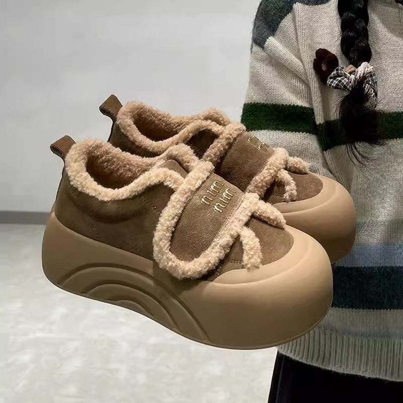 棉鞋女2025冬季新款加绒加厚雪地靴魔术贴毛毛鞋保暖女鞋厚底板鞋