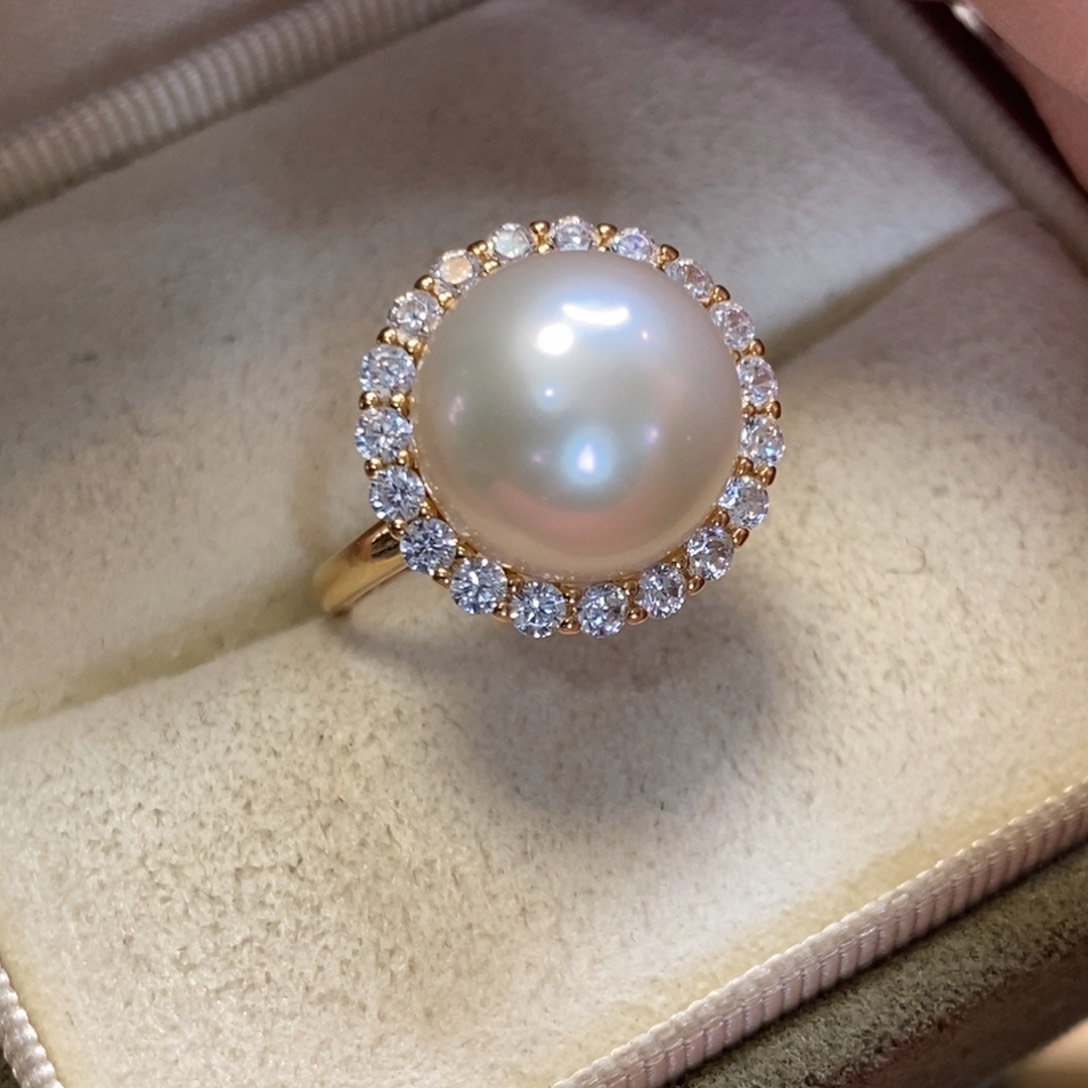 淡水珍珠戒指银S925镀金镶嵌