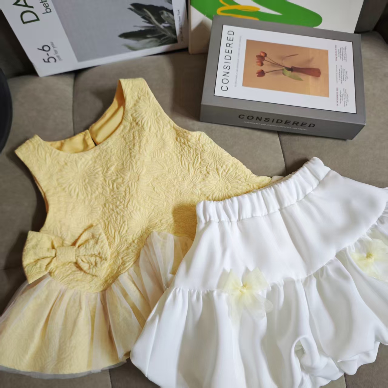 女童立体花苞裤套装夏季2025新款可爱无袖蝴蝶结上衣短裤两件套潮