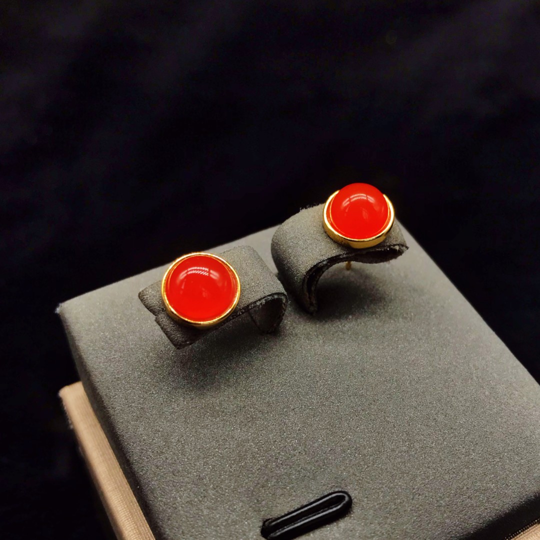 【小雪】南红保山纯S925银典藏级冰红精美气质耳钉（不含证书）