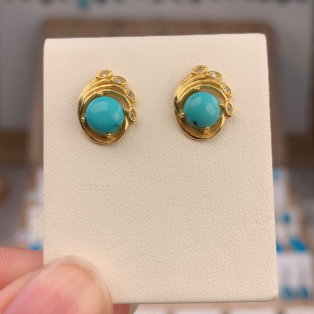 绿松石银S925镶嵌耳饰