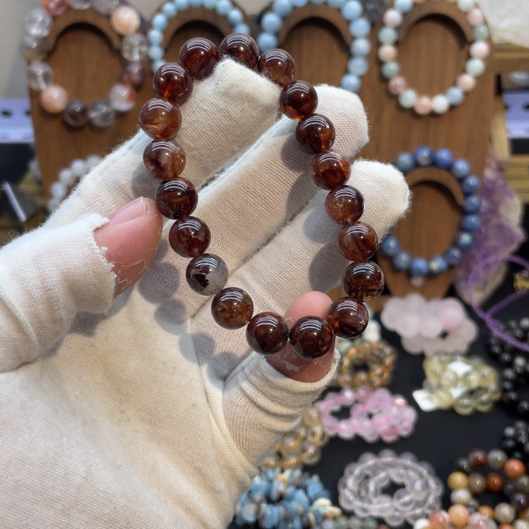 未镶嵌手链水晶纯天然牛血红胶花