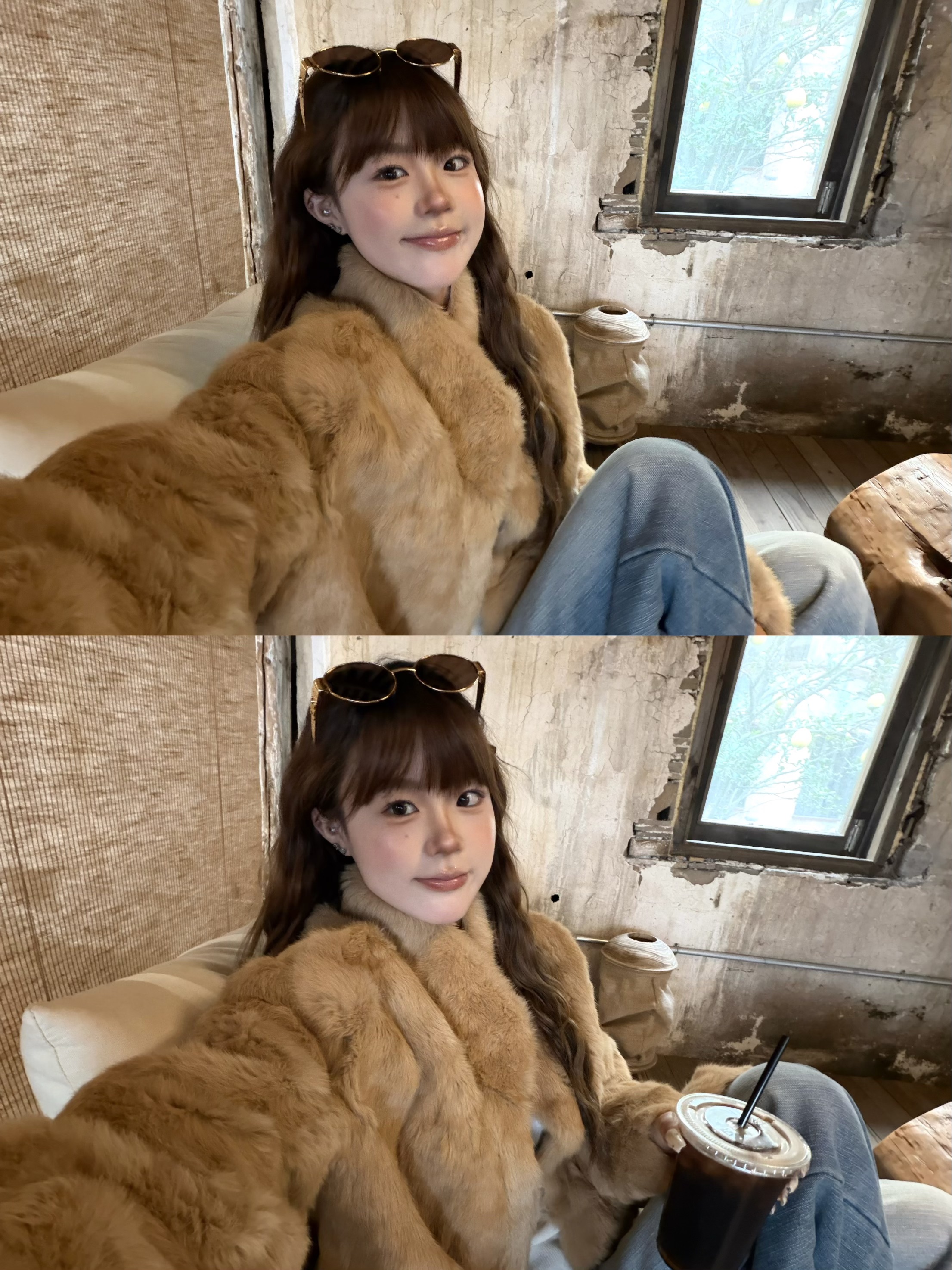 ARMOIRELIN 中古风兔毛定染气质保暖皮草毛毛外套