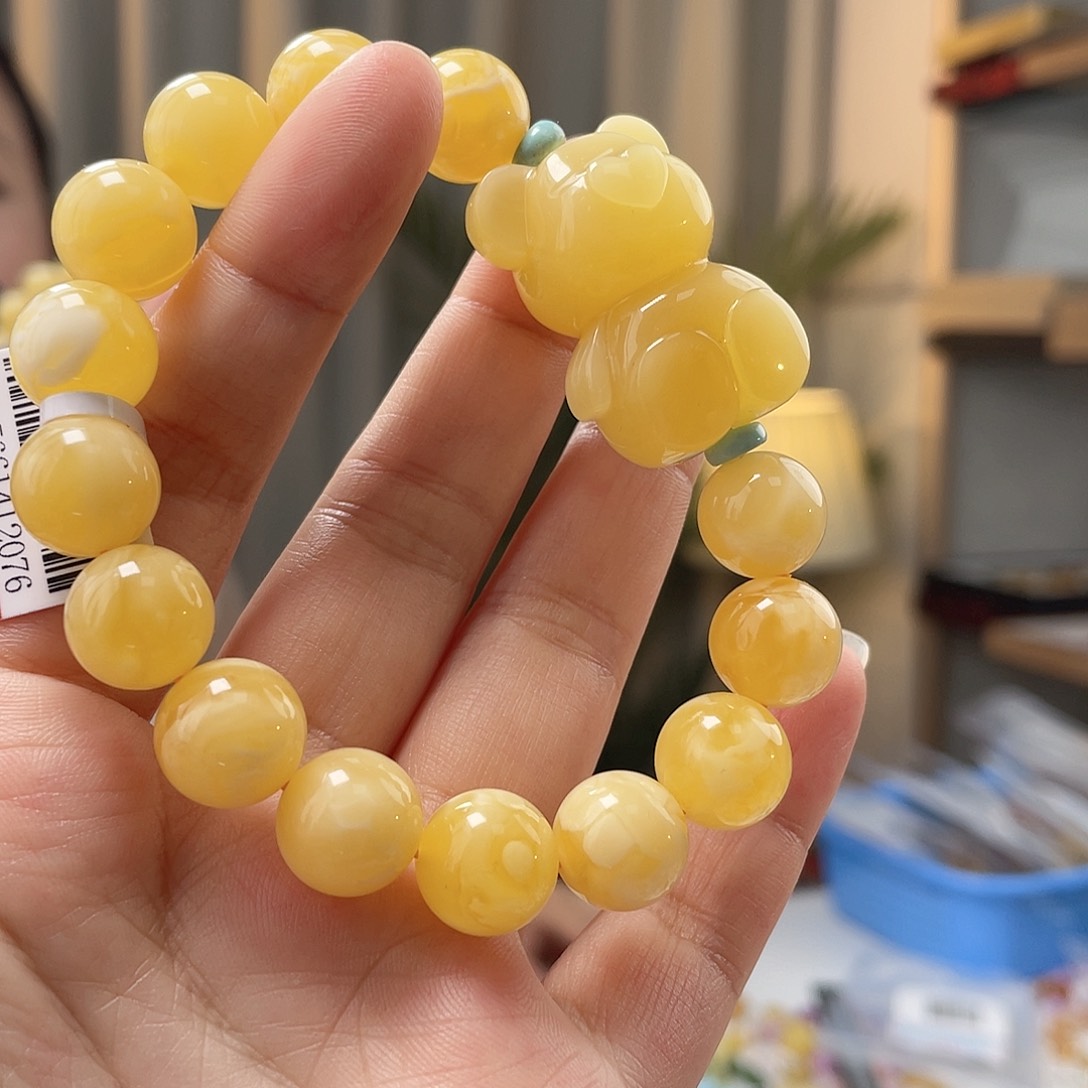 琥珀裸石未镶嵌蜜蜡手串