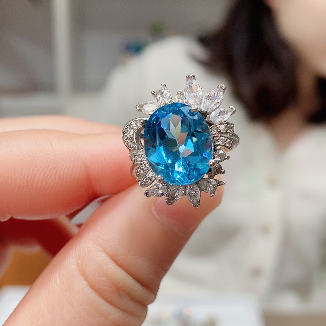 托帕石戒指银S925镶嵌