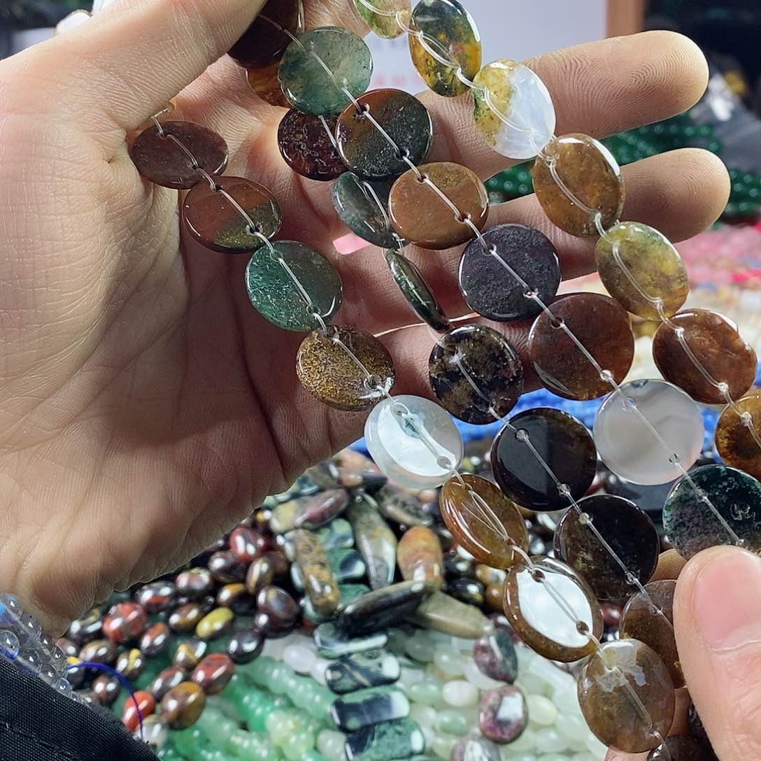 玛瑙/玉髓珠宝半成品合金一条天然3×16水草玛瑙圆饼A328