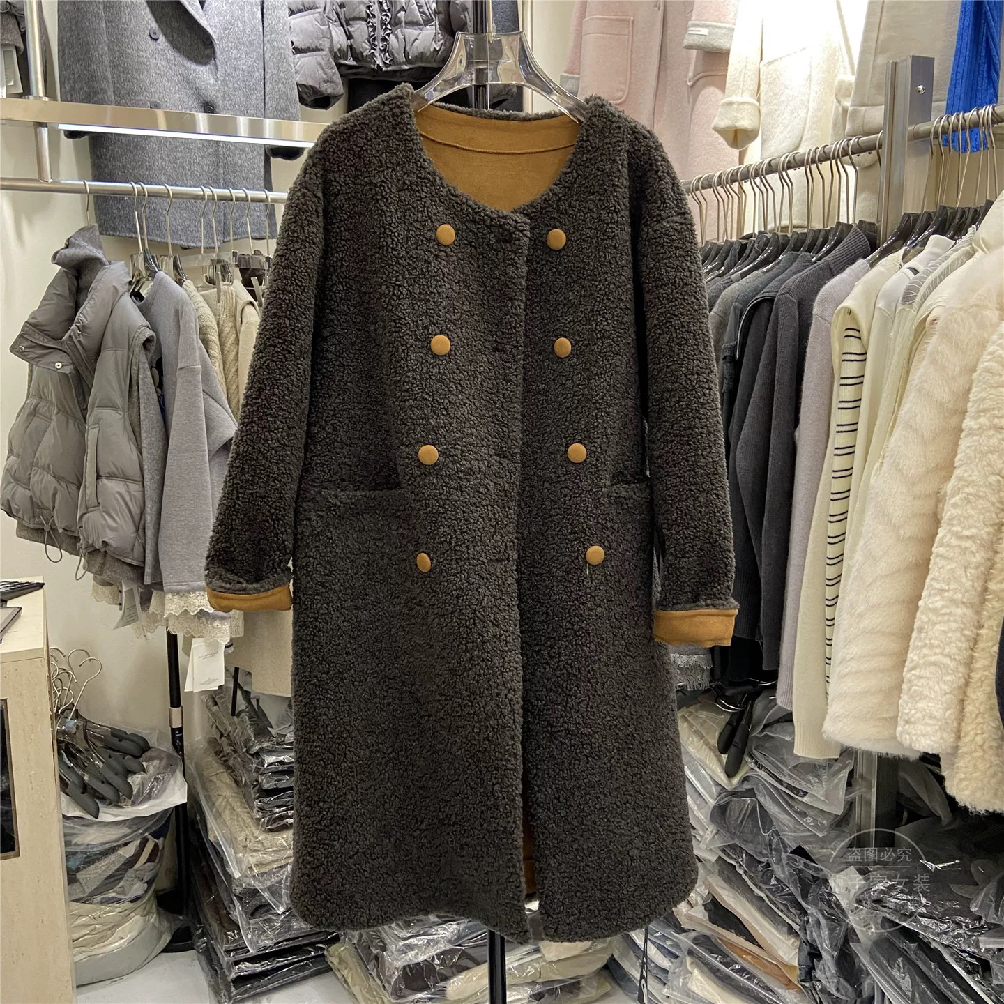 【YSLT官方店】韩版宽松毛毛加厚长款外套女