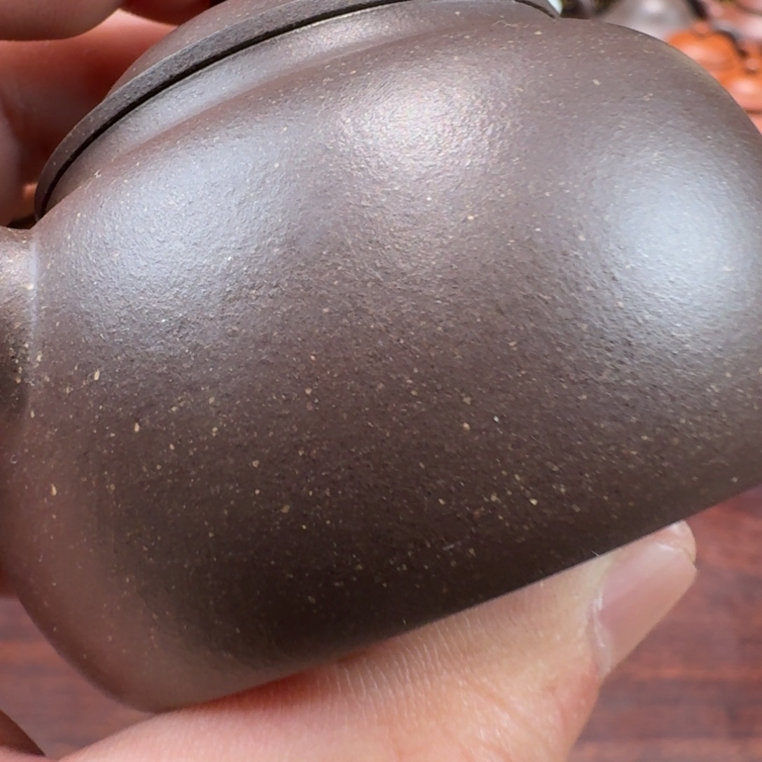 茶壶紫砂鸣远敦式壶，花泥，天青版