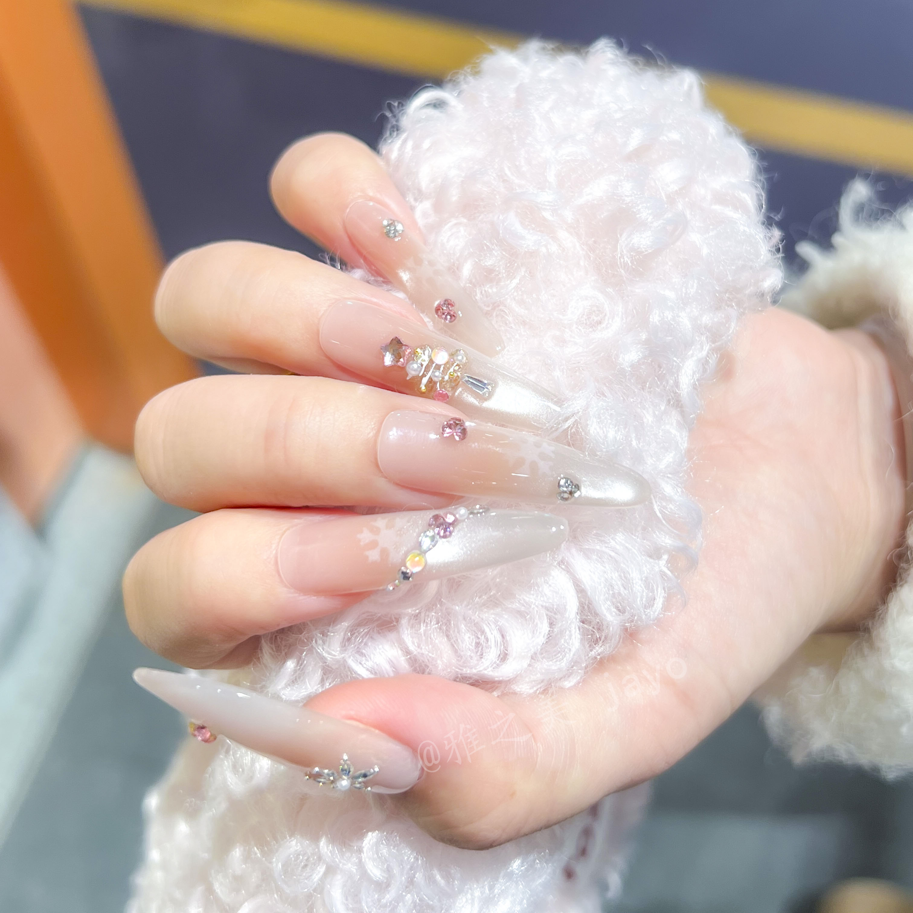 【圣诞树】手工穿戴甲腮红猫眼法式中长款显白靓美甲贴片