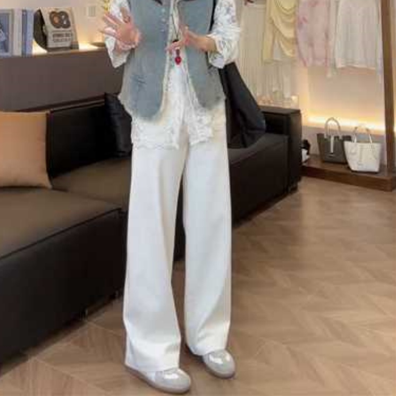 【度假裤】春夏新款设计款一片式四面弹白色牛仔裤LK2502010