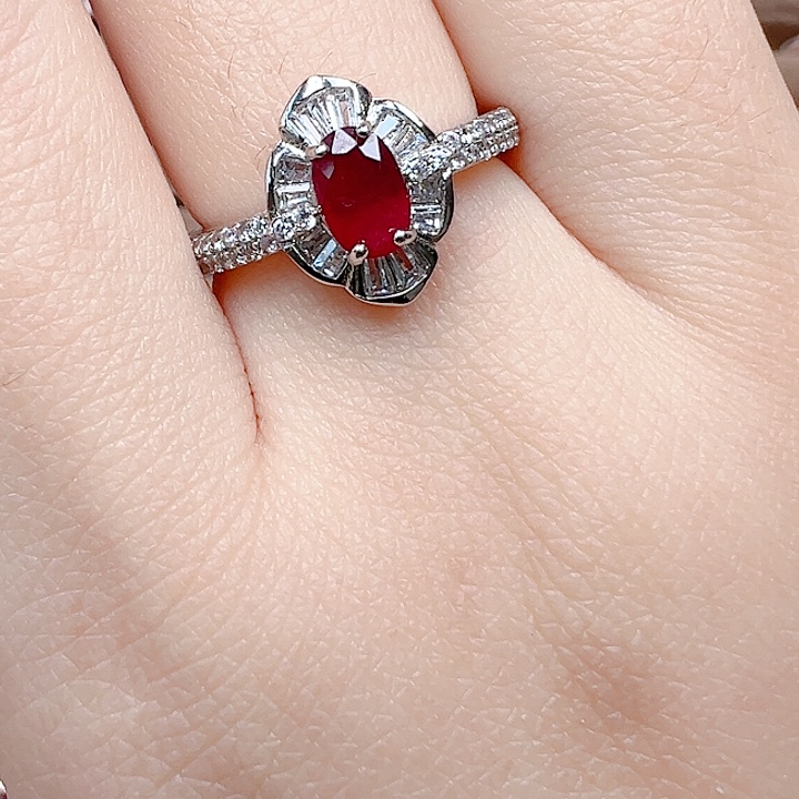 戒指银S925镶嵌红宝石