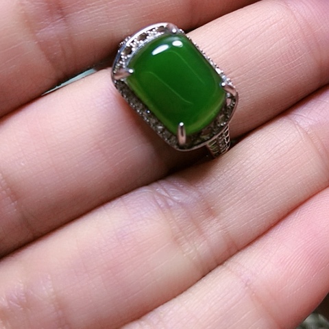 和田玉戒指银S925镶嵌