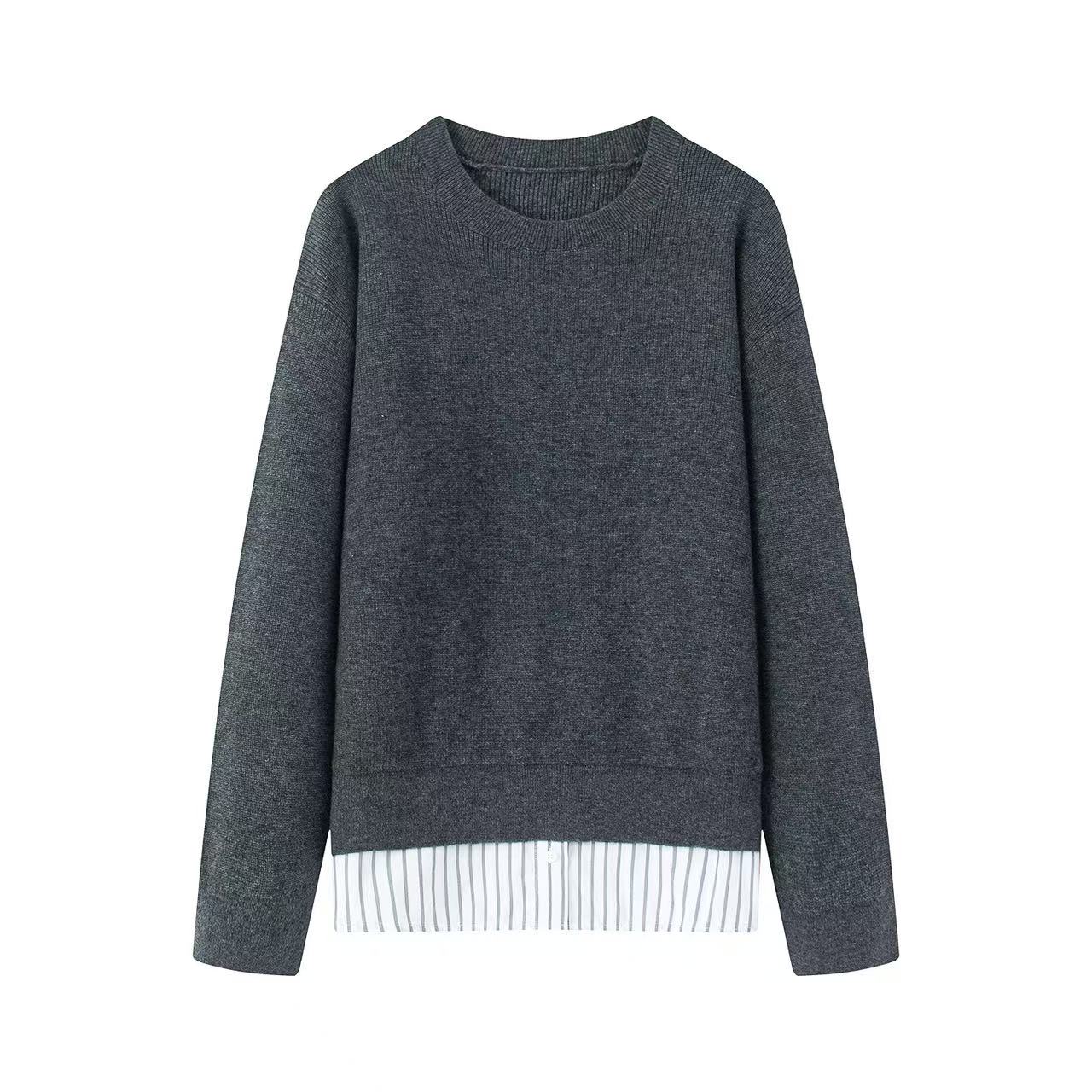 【商场同款】2025冬季新款时尚甜美百搭灰色圆领长袖针织衫女7790