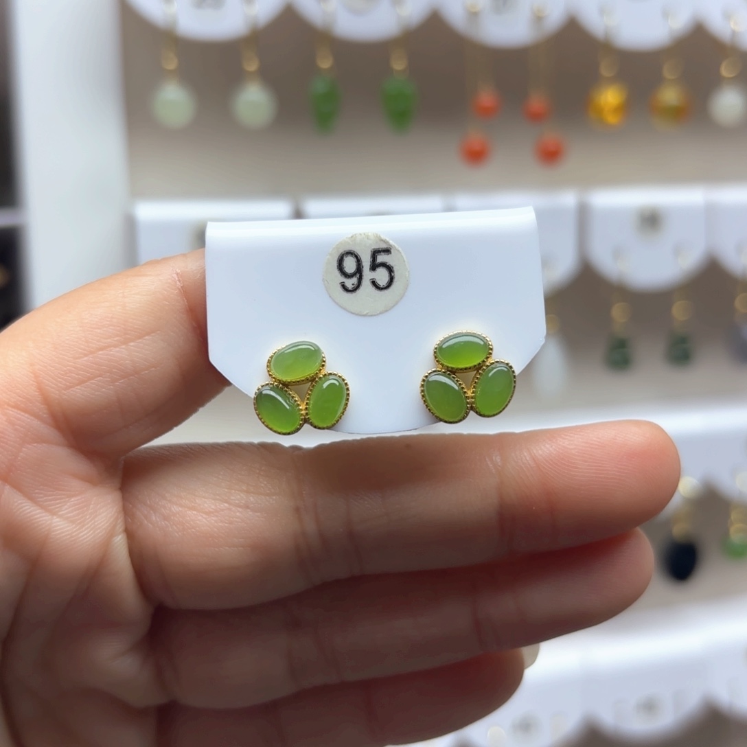 和田玉耳饰银S925镶嵌