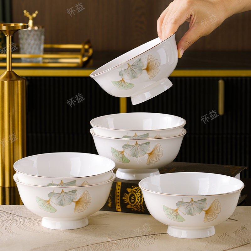 【银杏时光】6英寸高脚面碗6只陶瓷吃饭碗家用高颜值防烫个性面碗