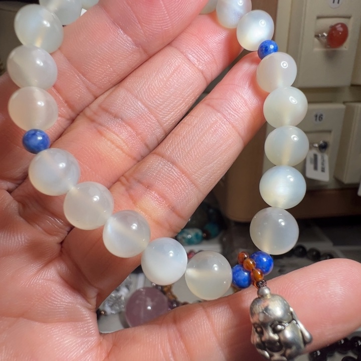 长石未镶嵌手链天然白月光石