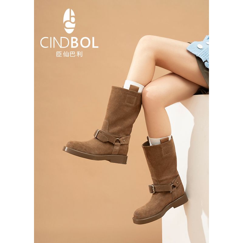 CINDBOL/臣仙巴利时装靴女靴复古长筒冬季圆头秋冬时尚女靴1966