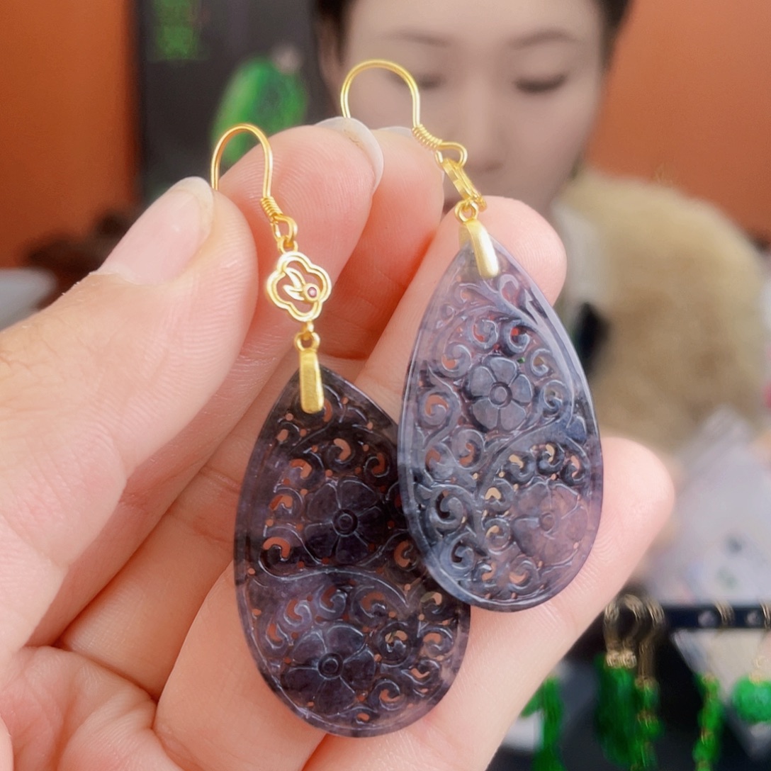 翡翠银S925镶嵌耳饰