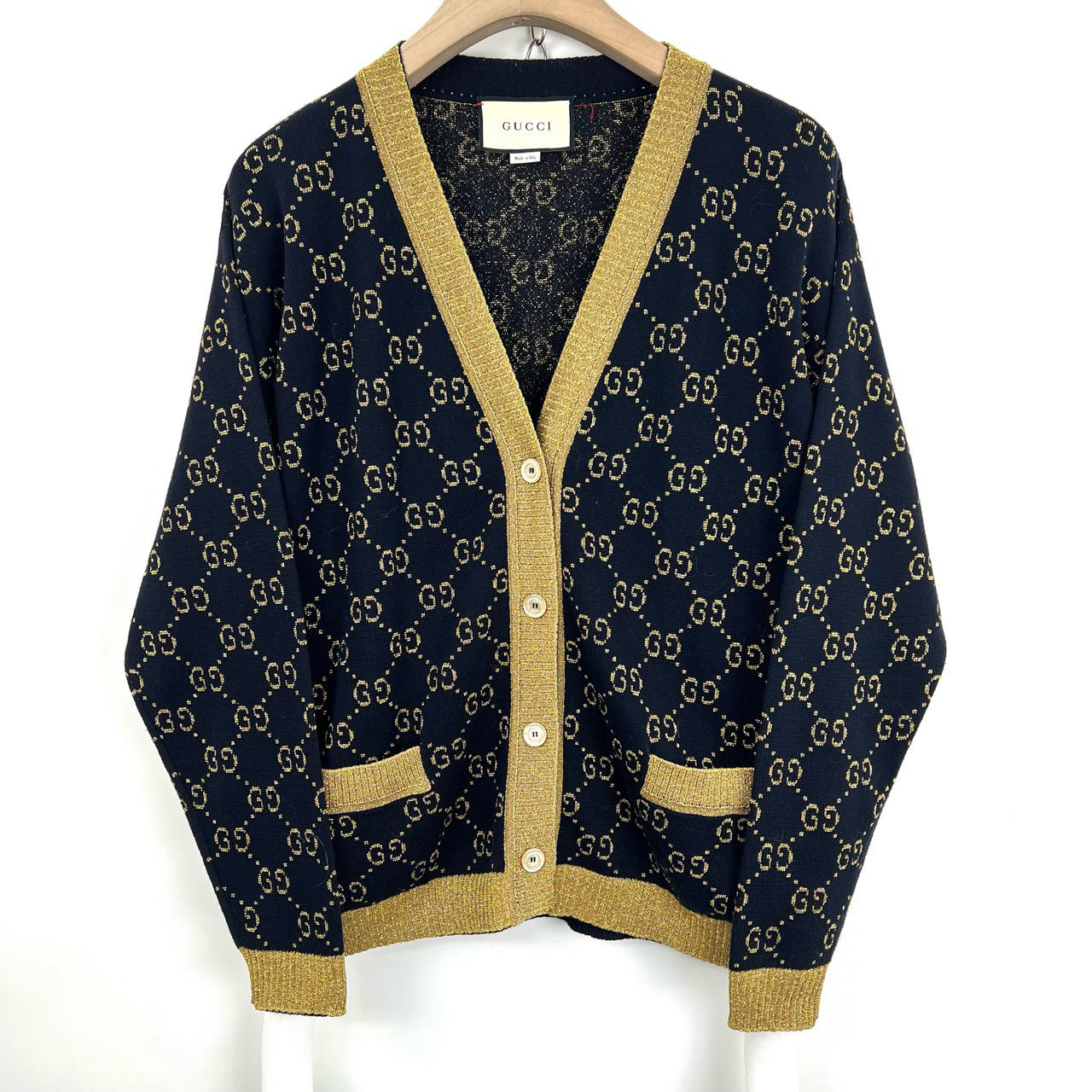 99新 GUCCI/古驰 xs码/双G黑金满印针织开衫外套/女款/编码06134