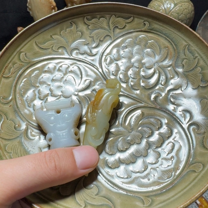 大***灿瓷片双鱼青瓷开片大碗