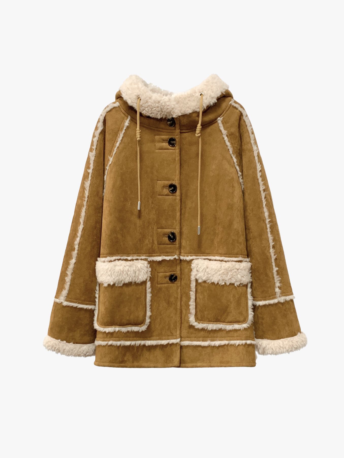 女士羊毛麂皮绒翻毛连帽外套