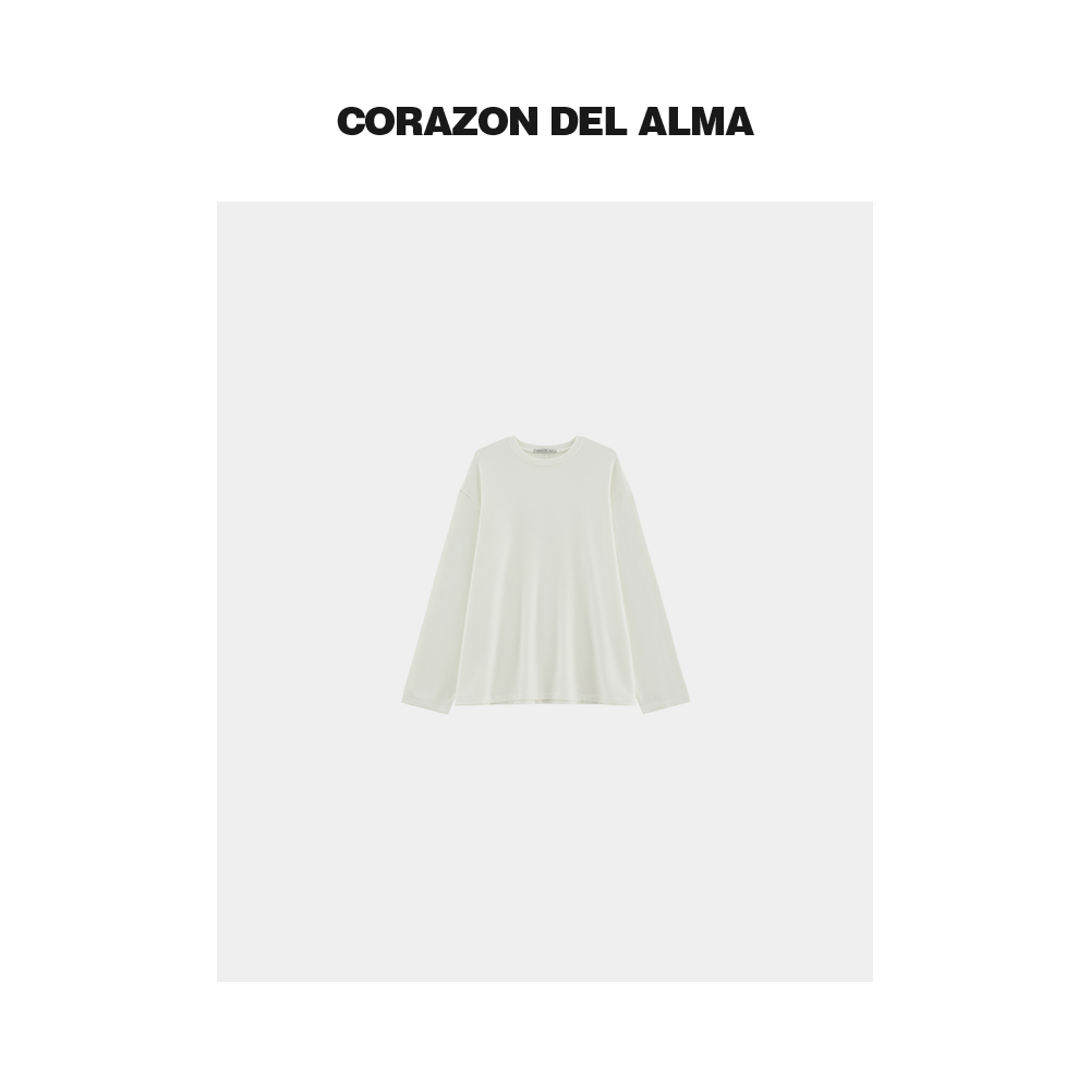 【白山】高密柔垂纸片人宽松叠穿艺术加绒加厚圆领长袖打底衫-7211