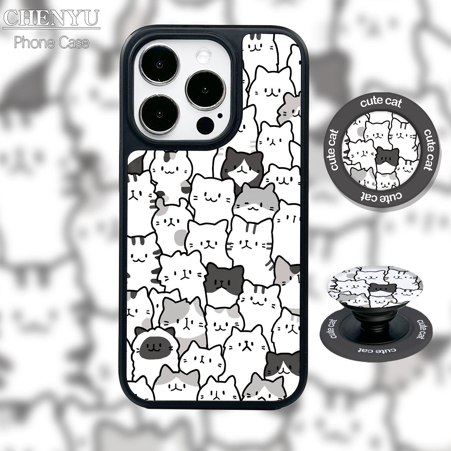 黑白满屏猫咪磁吸磨砂壳适用苹果16promax华为p70小米高级防摔壳