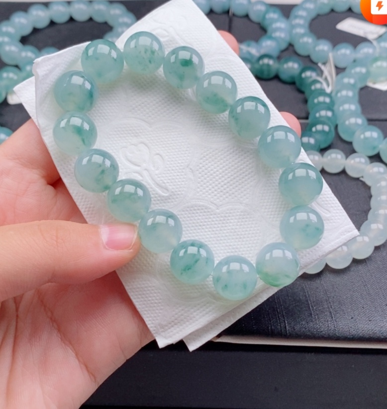 天然A货缅甸翡翠手串12.8mm16颗