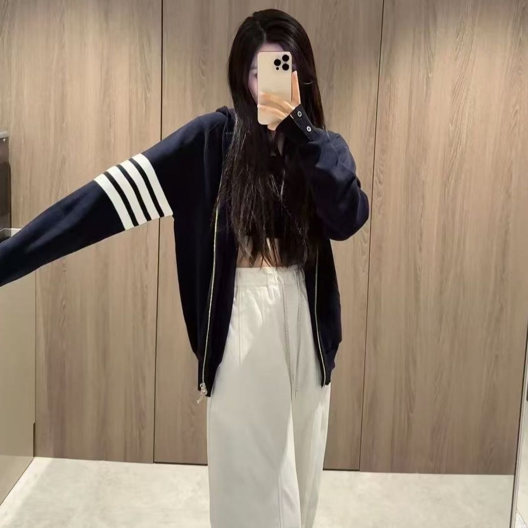  高版本拉链毛针织卫衣女毛衣连帽外套女A-114-Y