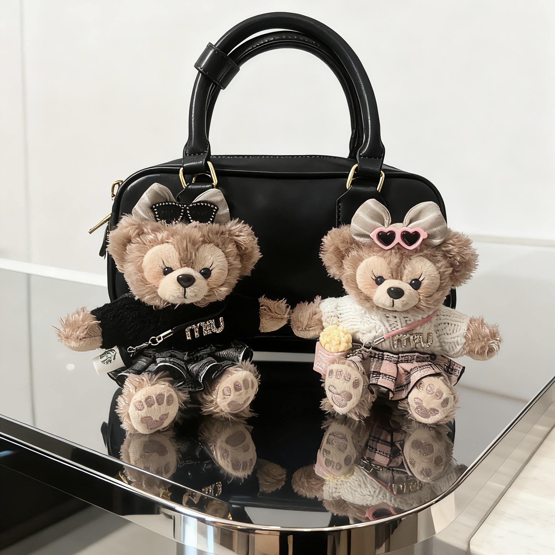 【黑粉JK款】包包挂件毛绒小熊包饰挂件钥匙扣可爱玫玫车挂