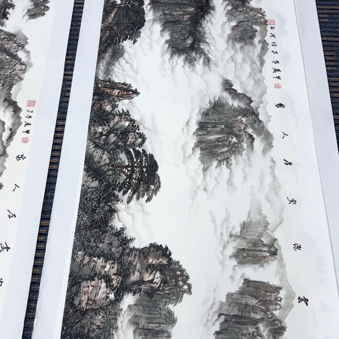 国画吹****?韩同池小八尺山水朱