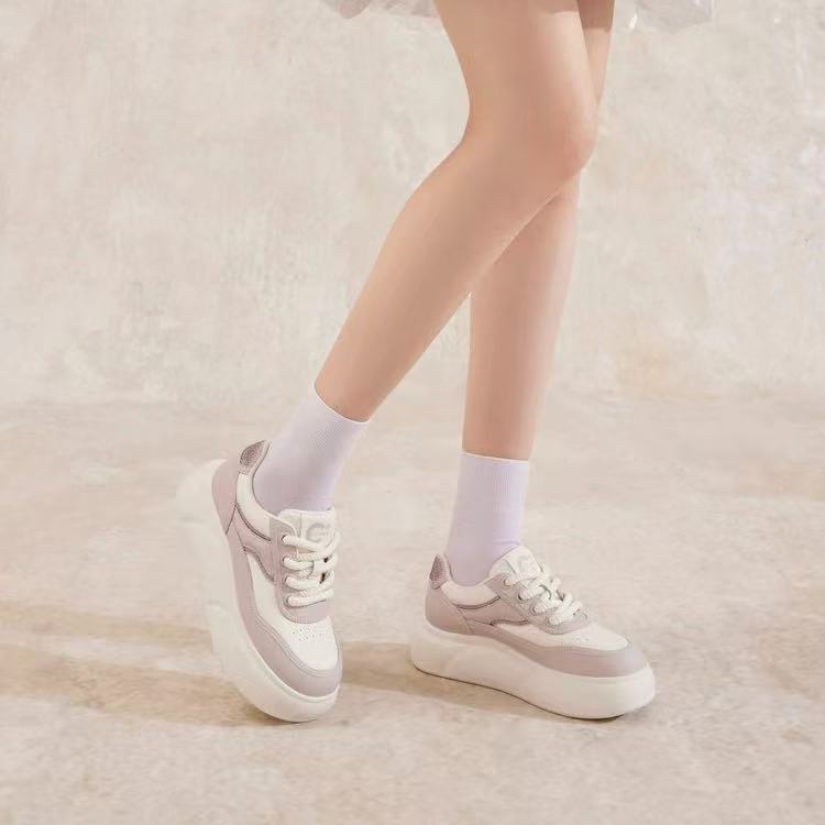 C2678  紫色  时尚厚底圆头高帮系带女四季休闲鞋