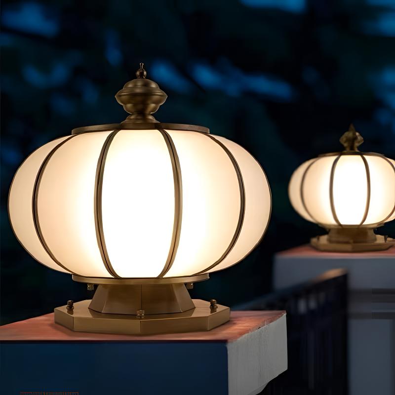 全铜灯笼柱子灯太阳能圆形户外庭院围墙灯别墅大门柱头灯中式