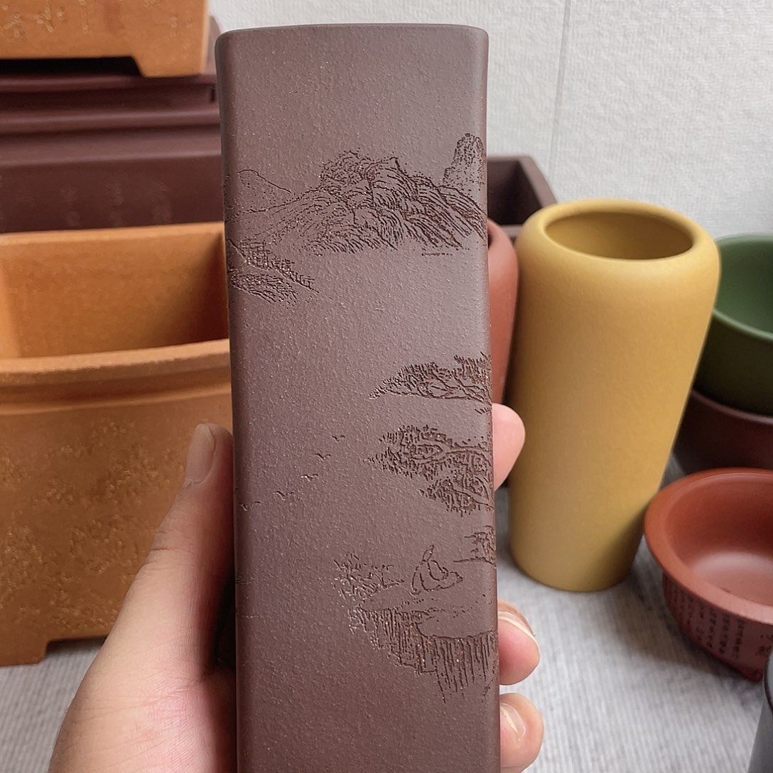 紫砂花盆宜兴精品紫砂四方签筒4.5×15