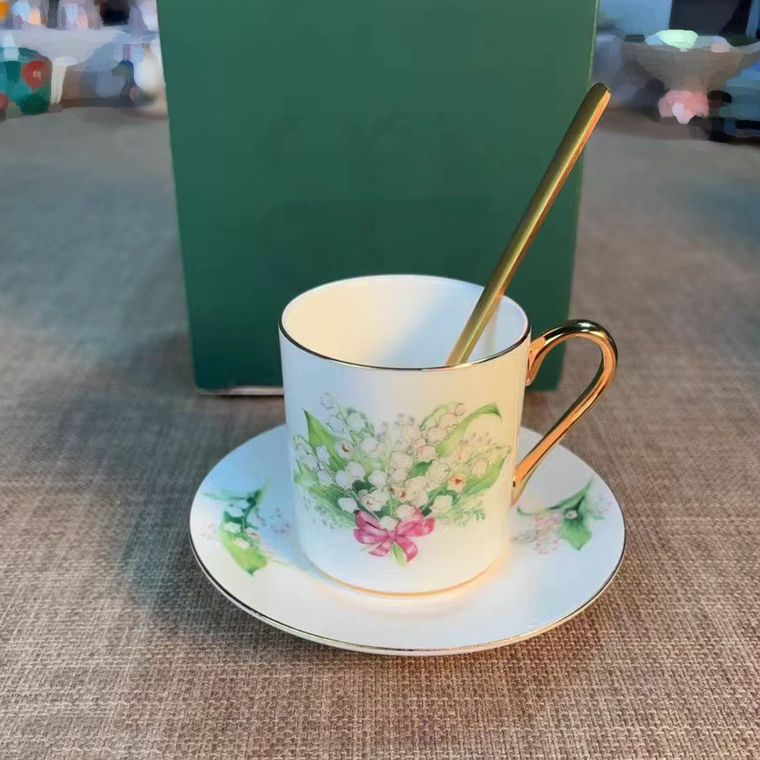 安娜16:  00铃兰骨瓷家用咖啡杯精致田园风@@1